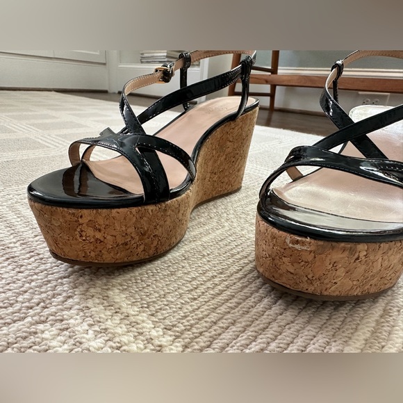 Kate Spade Black Patent Leather Strappy Cork Wedges Size 8M - Picture 5 of 6